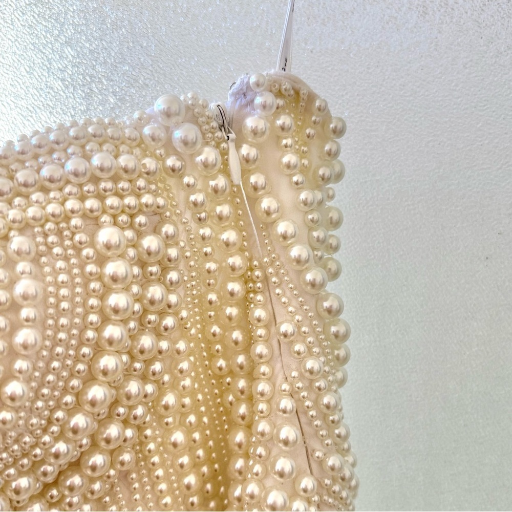 🆕 RETROFETE Deema Pearl Embellished Strapless Crepe Mini Dress Ivory Sz S - Picture 7 of 12